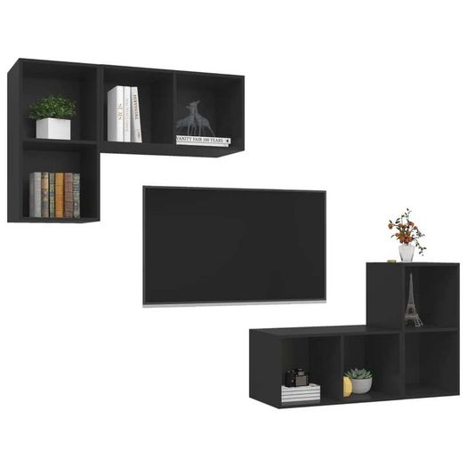 Wall-mounted TV Cabinets 4 pcs Black Chipboard