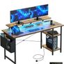 Gaming Desk with LED Lights & Power Outlets, Reversible Image 10