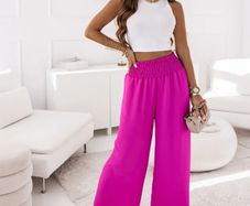 Smooth Airy Trousers with High Waist PInk/fushia