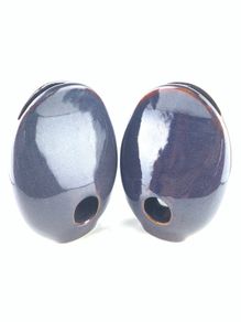 Pair of large, heavy studio pottery vases, rich purple/blue