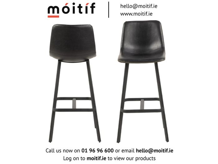 Leo Barstool with Footrest - Black