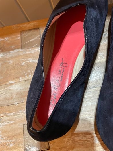 Flats shoes Pas De Rouge navy suede leather, red insole Size 38/5