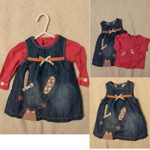 Next Baby Denim Dress And Pink Top