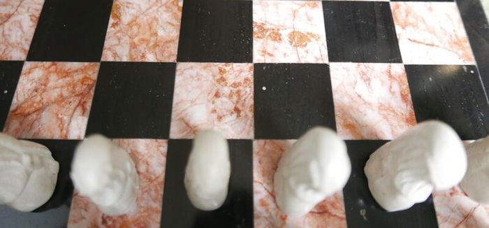 Vintage Marble Chess Board, 14 inch and Handcrafted African Soapstone Chess Set (king 6")