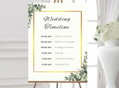 Personalised custom text Wedding timeline Wedding Welcome Sign  Modern Wedding Sign Wedding Names Sign Printed Sign