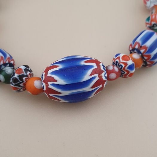 Vintage Venetian Style Chevorn & Mix Glass Trade Glass Beads Bracelet