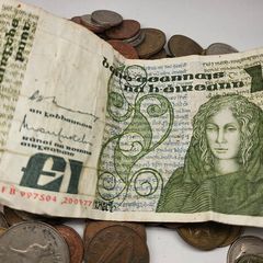 Bag of Irish Coins and Banknote