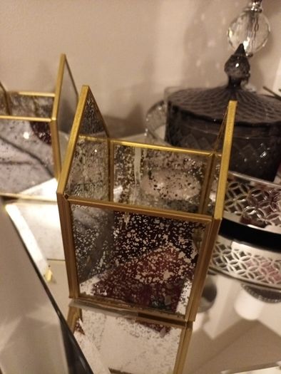 2 gold and silver Mercury glass candle holders