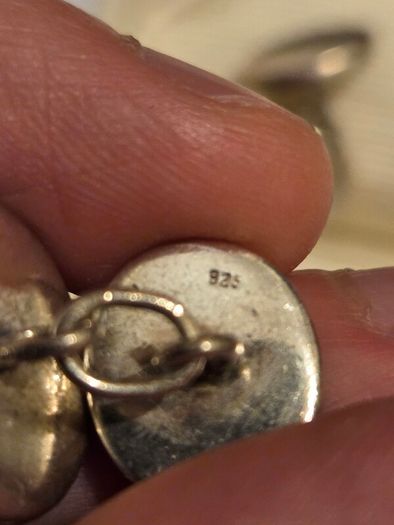 Vintage 925 Sterling Silver Mother of Pearl and Onyx Face Cufflinks with Chain Link