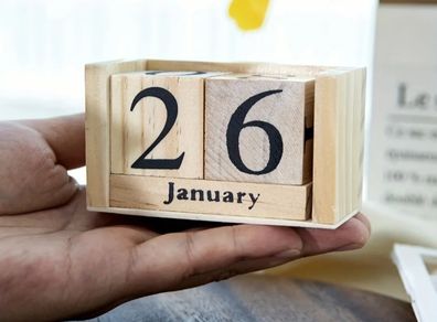 Reusable Desk Calendar - Perpetual Wooden Blocks Calendar for Monthly and Daily Display - Office Supplies