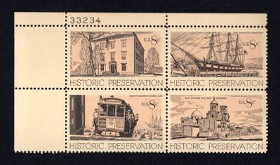 1971 USA Historic Preservation Issue Commemorative Stamps se-tenant block Mint Never Hinged (MNH)
