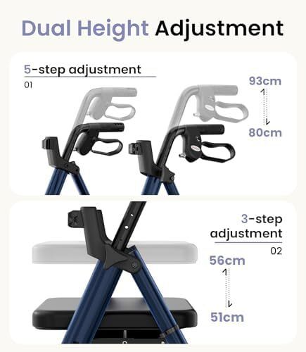 Rollator Walker with Seat and Wheels for Elderly, 4 Wheels Rollators for Seniors and Disabled