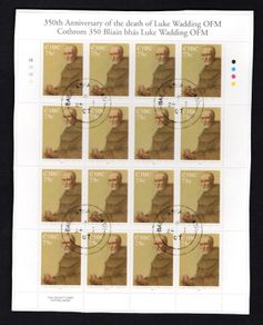 2007 Ireland 350th Death Anniversary of Father Luke Wadding (Theologian) Stamp Sheetlet Plate 1B1B1B1B Fine Used with Dublin cancel of 24th January 2007(First day of issue)