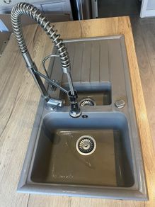 Grey Pyragranite Double Kitchen Sink with Taps