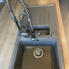 Grey Pyragranite Double Kitchen Sink with Taps