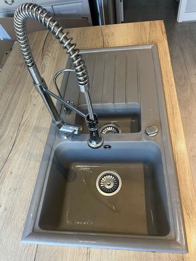 Grey Pyragranite Double Kitchen Sink with Taps
