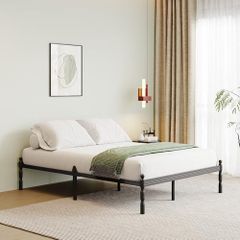 Metal Double Bed Frame with Underbed Storage and Steel Slat Support - Easy Assembly, Noise Free - 35.5cm High