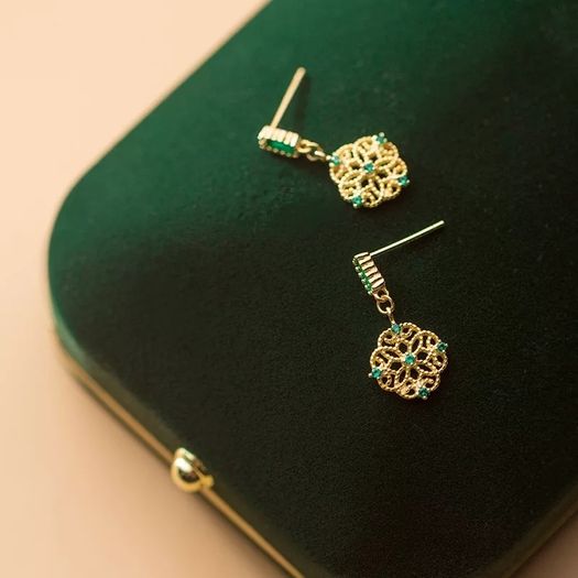 Charm earrings 925 Sterling Silver Flower Green