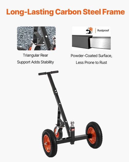 Heavy Duty Trailer Dolly 1000lbs  Carbon Steel Trailer Mover with 2 inch Ball, 14 inch Pneumatic Tires, Portable Tow Dolly for Moving RV Trailer
