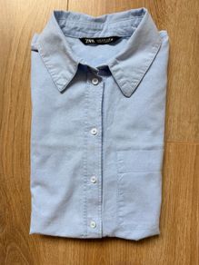 Zara Oversized Light Blue Oxford Shirt Women Minimalist Relaxed Fit Blouse