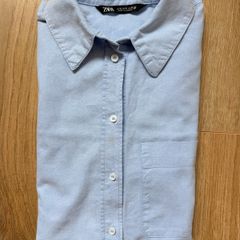 Zara Oversized Light Blue Oxford Shirt Women Minimalist Relaxed Fit Blouse
