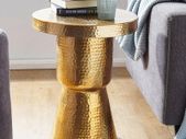 Side Table 43 x 59 x 43 cm  Gold  Decorative Oriental Round Designer Storage Table Metal Modern Side Table Slim Small Hammered Table