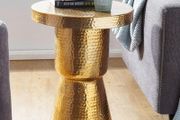 Side Table 43 x 59 x 43 cm  Gold  Decorative Oriental Round Designer Storage Table Metal Modern Side Table Slim Small Hammered Table