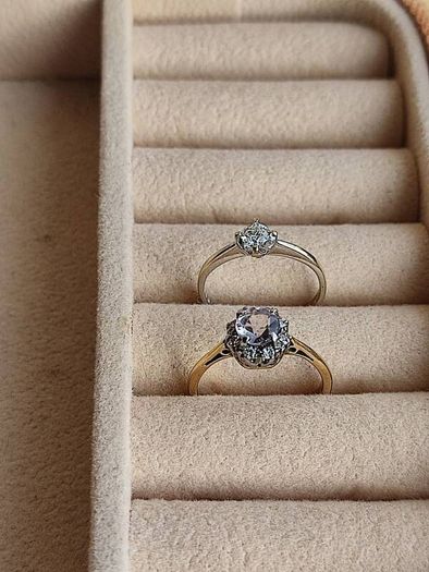 Small size: 18 CT Gold Diamond ring 450 euro and  18 CT Diamond, Iolite ring 450 euro