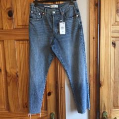 Bnwts Mango Ladies blue denim cropped frayed jeans size 12 including post