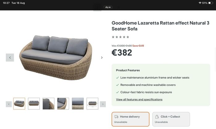 Lounge Sofa & Armchair Set, Lazaretta Rattan Natural