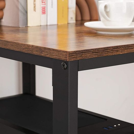 _Desk, Computer Desk, PC Table, Office Desk, with 2 Shelves on the Right or Left Side for Office, Bedroom, Steel Frame, 140 x 60 x 75 cm, Vintage Brown/Black