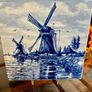 Vintage Handpainted Delft Blue Tile with Windmill and Boats Cottage Farmhouse Decor Image 3