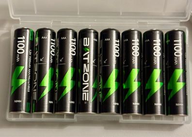 BATZONE 8 x AAA Rechargeable Batteries, Ni-MH 1100mAh High Capacity AAA Battery, 1200 Tech Ni-MH Batteries, Low Self-discharge 1.2V AAA, with Battery Protection Box