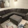 Grey corner sofa with matching footstool Image 2