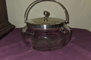 Antique Crystal Cut Glass Biscuit barrel with silver lid