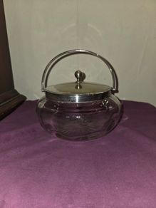 Antique Crystal Cut Glass Biscuit barrel with silver lid