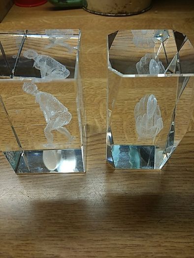 Two  3D Glass Paperweights