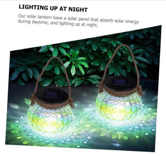 2pcs Glass Jar Hanging Lights Decorative Lanterns Mosaic Solar Lantern Solar Lights