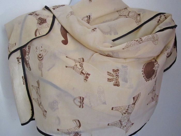 Stylish Ladies Light Cream Beige Chiffon Scarf Wrap Shawl with Horse Print