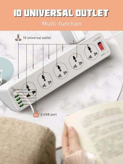 Power Station Strip Universal 10port + 5 USB & 1 Type C