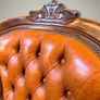 Vintage French Walnut & Brown Leather Armchair Image 2