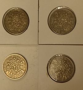 Four English 2 Shilling Coins 1956 to 1965
