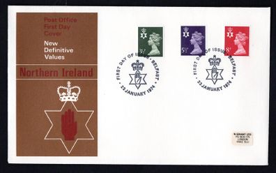 1974 Northern Ireland Reginal New Definitive Values Definitive Stamp Issue Post Office First Day Cover (FDC)