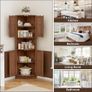 165cm Tall Corner Storage Cabinet with Barn Doors, 5-Tier Farmhouse Corner Cabinet for Living Room, 4 Wooden Doors and 5 Shelves, Space Saving Freestanding Sideboard for Home, Kitchen,Brown Image 5