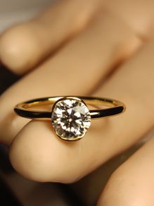 Gold Plated Sterling Silver Bezel set Moissanite Solitaire Ring