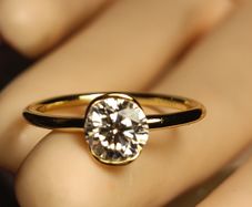 Gold Plated Sterling Silver Bezel set Moissanite Solitaire Ring