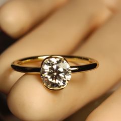 Gold Plated Sterling Silver Bezel set Moissanite Solitaire Ring