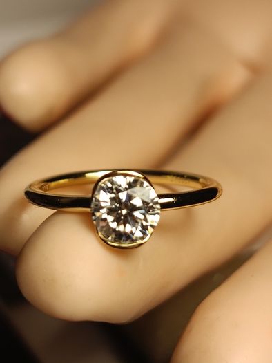 Gold Plated Sterling Silver Bezel set Moissanite Solitaire Ring