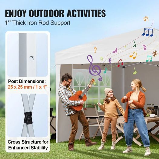 Pop Up Canopy 2.95 x 2.95 m  Instant Canopy Portable Gazebo with 3 Sidewalls & 2 Ventilated Windows, Height Adjustable Pop-Up Outdoor Shelter Tent for Events