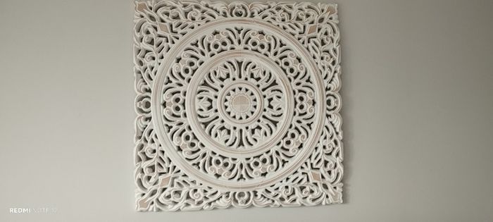 3 white washed Mandela wall art pieces